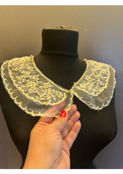 Boncuk Taş Işleme Bağlama Yaka Dikiş Giyim Aksesuarı 25X10 cm