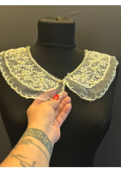 Boncuk Taş Işleme Bağlama Yaka Dikiş Giyim Aksesuarı 25X10 cm modelleri