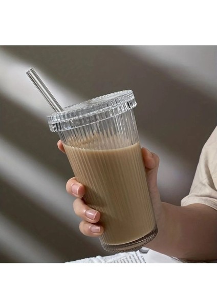 Cam Kapaklı Pipetli Cam Sunum Bardağı, Isıya Dayanıklı Bardak, Kahve Bardağı (400 Ml) fırsatları