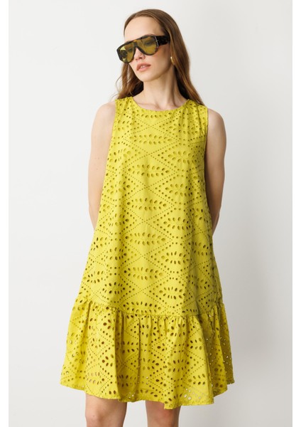 Fisto Görünüm Pamuklu Elbise-Hardal