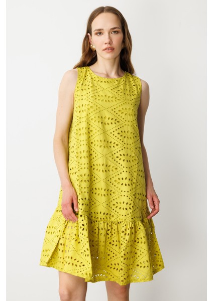 Fisto Görünüm Pamuklu Elbise-Hardal fiyatları