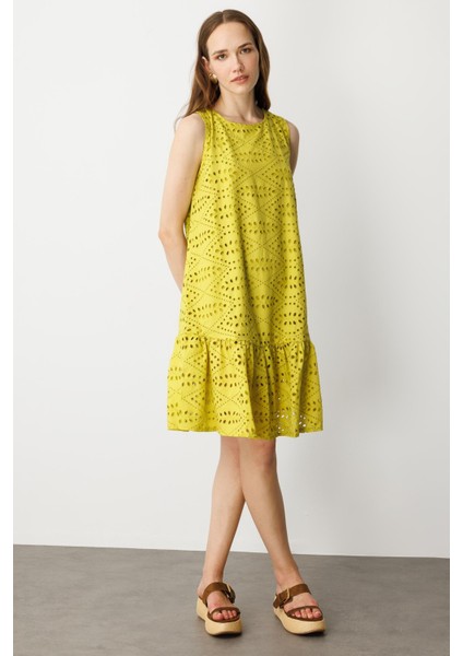 Fisto Görünüm Pamuklu Elbise-Hardal modelleri