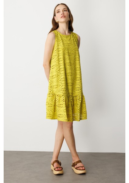 Fisto Görünüm Pamuklu Elbise-Hardal fırsatları