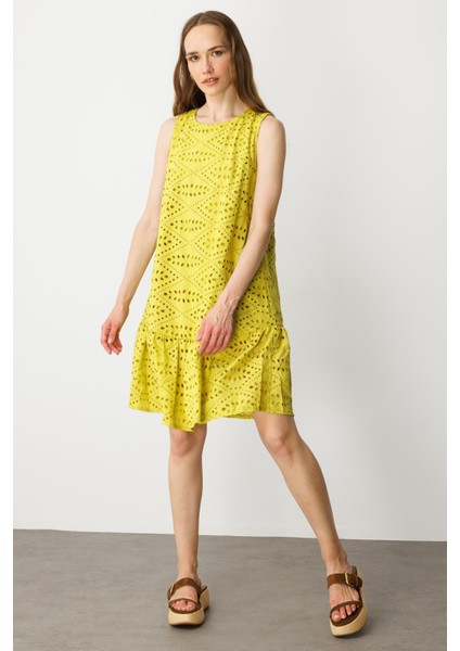 Fisto Görünüm Pamuklu Elbise-Hardal indirimleri