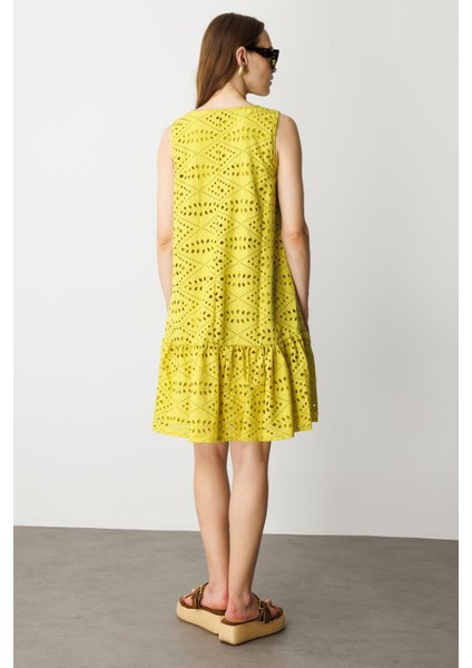 Fisto Görünüm Pamuklu Elbise-Hardal