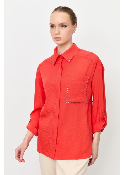 Yaka ve Cep Detaylı Gömlek-Oranje
