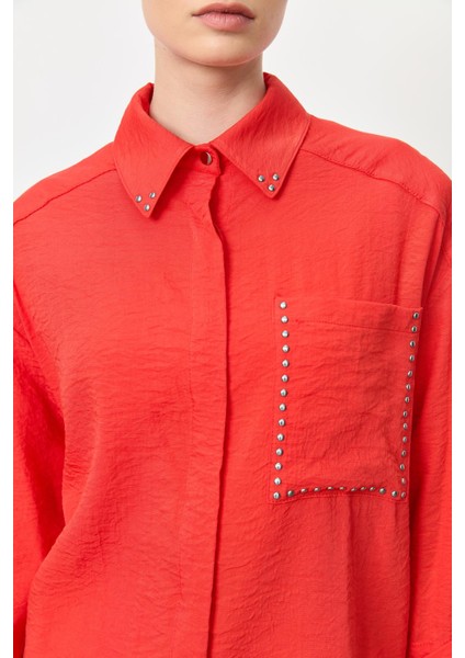 Yaka ve Cep Detaylı Gömlek-Oranje fırsatları