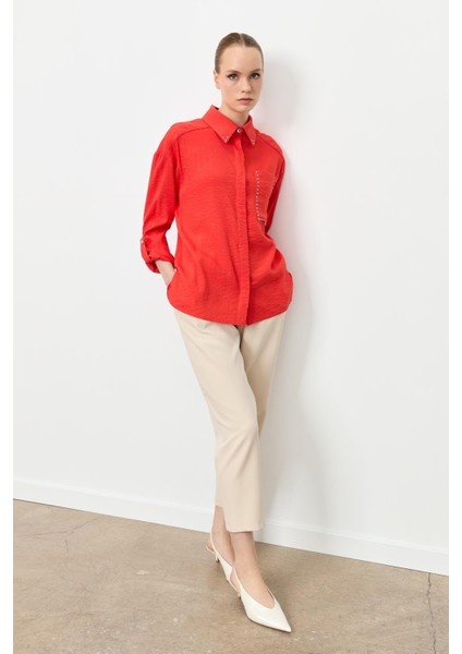 Yaka ve Cep Detaylı Gömlek-Oranje