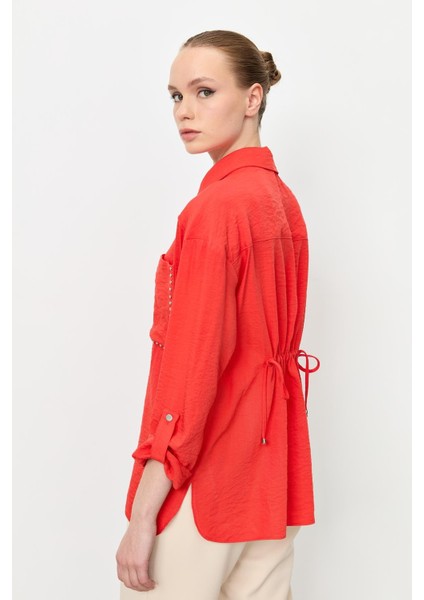 Yaka ve Cep Detaylı Gömlek-Oranje