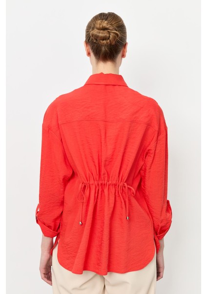 Yaka ve Cep Detaylı Gömlek-Oranje