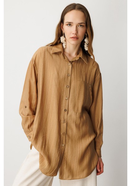 Cep Detaylı Oversize Gömlek Tunik-Camel modelleri