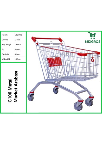 G100 Metal Market Alışveriş Arabası 100 Litre