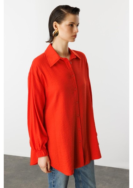 Kolları Lastikli Uzun Gömlek-Oranje