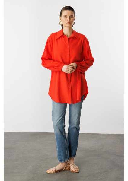 Kolları Lastikli Uzun Gömlek-Oranje fiyatları