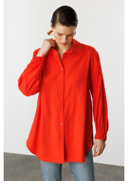 Kolları Lastikli Uzun Gömlek-Oranje fırsatları