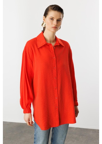 Kolları Lastikli Uzun Gömlek-Oranje indirimleri