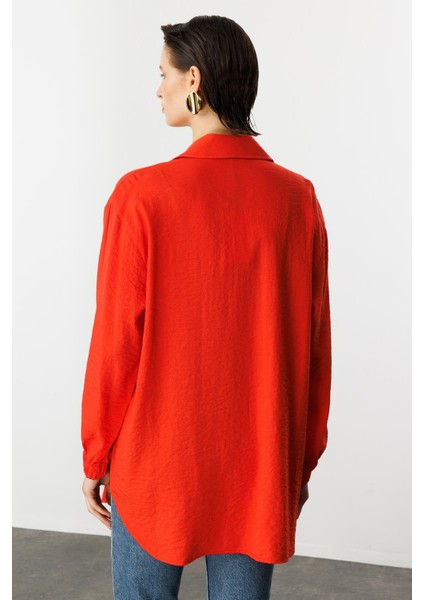 Kolları Lastikli Uzun Gömlek-Oranje