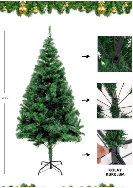 Enenstyle Fashıon Boutıque Süsleme Seti Yılbaşı Çam Ağacı Renkli Işığı ve Yeni Yıl Süsleri Noel Paketi 90 cm 80 Dal modelleri