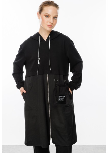 Cep Detaylı Uzun Elbise-Siyah