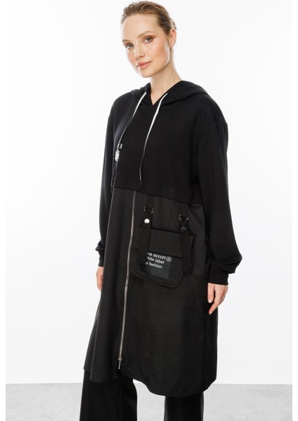 Cep Detaylı Uzun Elbise-Siyah