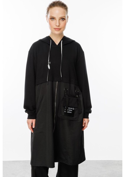 Cep Detaylı Uzun Elbise-Siyah