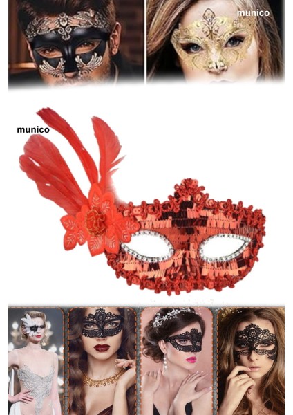 3 Adet Şık Kırmızı Maske – Tüylü ve Pullu Tasarım, Yetişkin Uyumu | Karnaval ve Sahne Performans modelleri