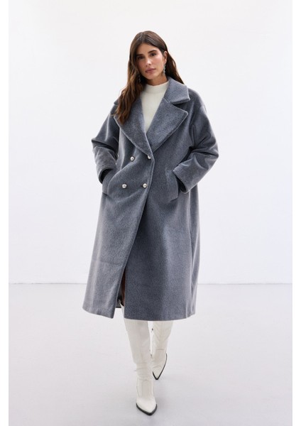 Düğme Detaylı Uzun Kaban - Antrasit fırsatları