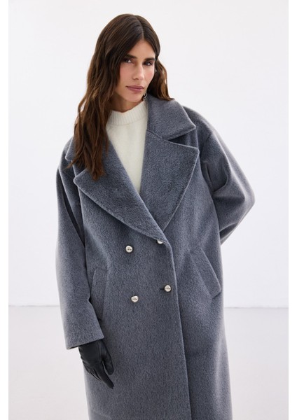 Düğme Detaylı Uzun Kaban - Antrasit