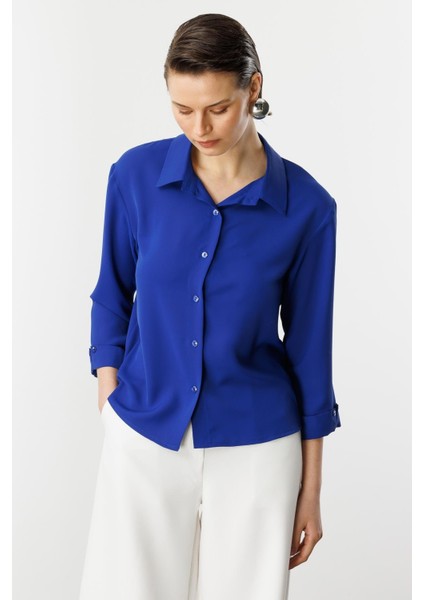 Taşlı Düğme Detaylı Gömlek-Sax