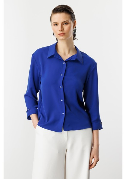 Taşlı Düğme Detaylı Gömlek-Sax modelleri