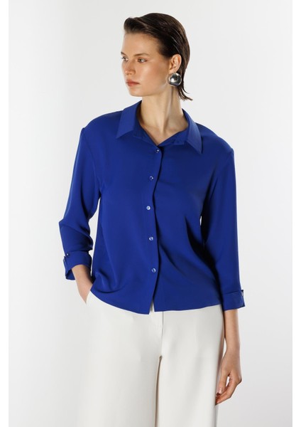 Taşlı Düğme Detaylı Gömlek-Sax fırsatları