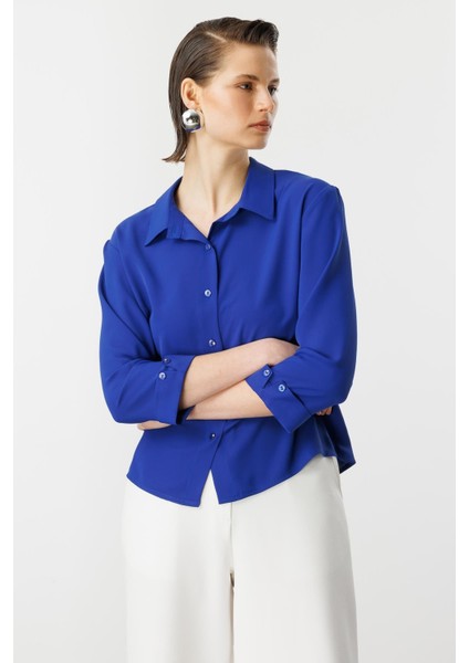 Taşlı Düğme Detaylı Gömlek-Sax indirimleri