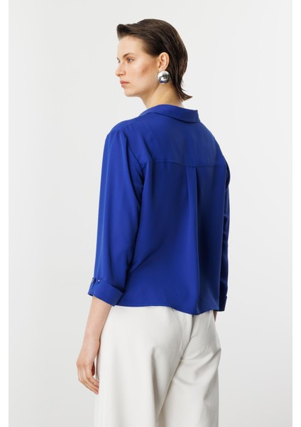 Taşlı Düğme Detaylı Gömlek-Sax