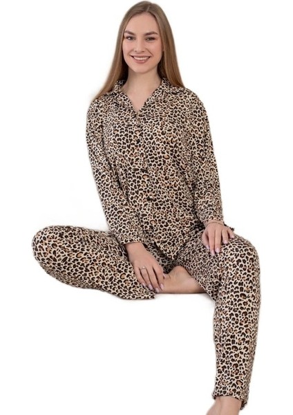 Maria Lusso Leopar Gömlek Yaka Kadın Pijama Takımı M/2xl fiyatları