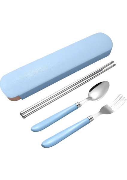 Mavi Premium Çocuk Paslanmaz Çelik Çatal-Kaşık ve Çubuk Set, 5 Parça (24+ Ay)