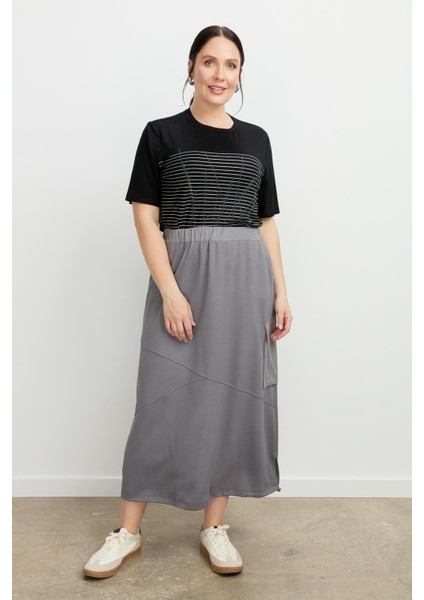 Büyük Beden Ucu Büzgülü Uzun Etek-K.gri fiyatları