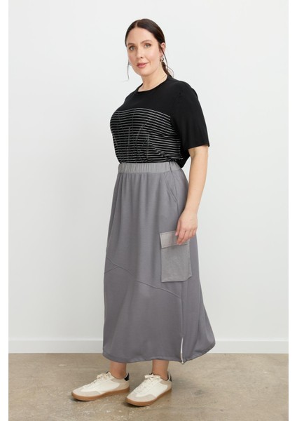 Büyük Beden Ucu Büzgülü Uzun Etek-K.gri indirimleri
