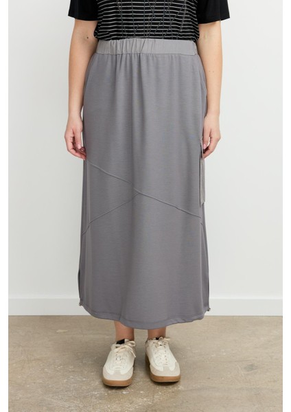 Büyük Beden Ucu Büzgülü Uzun Etek-K.gri