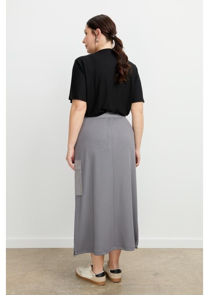 Büyük Beden Ucu Büzgülü Uzun Etek-K.gri