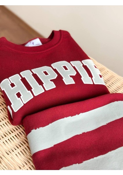 Chippies Kabartma Baskılı Kız - Erkek Çocuk 3 Iplik Alt Üst Takım Süper Kalite Fırçalı Kumaş Çizgili Detay Eşofman modelleri