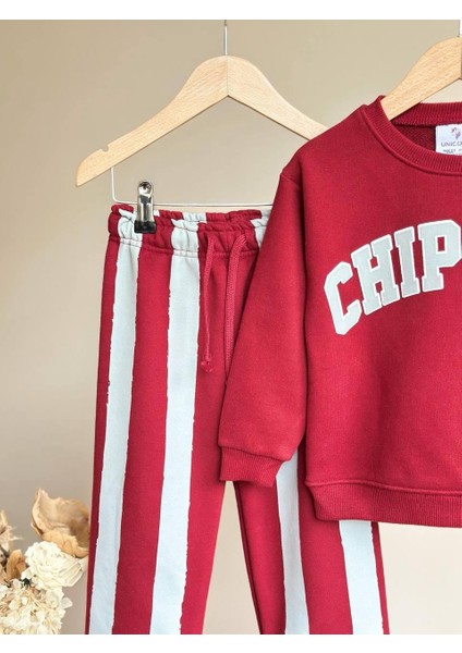 Chippies Kabartma Baskılı Kız - Erkek Çocuk 3 Iplik Alt Üst Takım Süper Kalite Fırçalı Kumaş Çizgili Detay Eşofman fırsatları