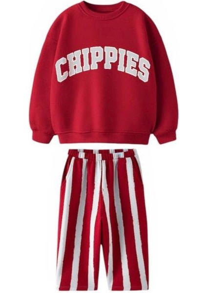 Chippies Kabartma Baskılı Kız - Erkek Çocuk 3 Iplik Alt Üst Takım Süper Kalite Fırçalı Kumaş Çizgili Detay Eşofman indirimleri