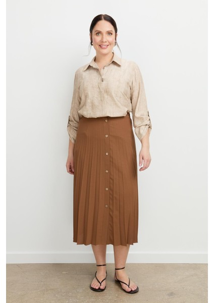 Büyük Beden Kristal Uzun Etek-A.kahve