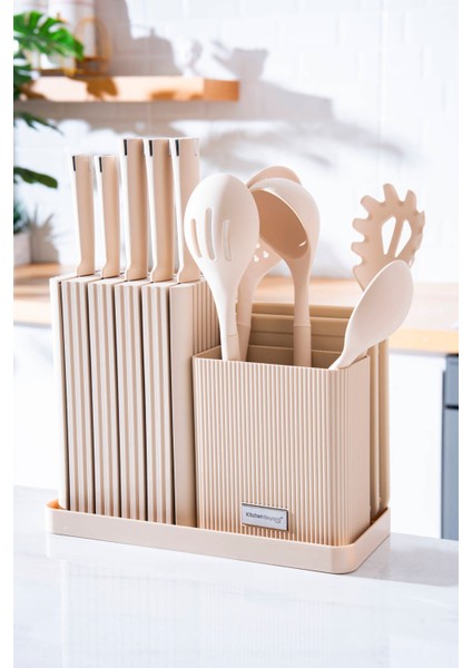 Cooper 14 Parça Standlı Kesme Tahtası Servis ve Bıçak Seti