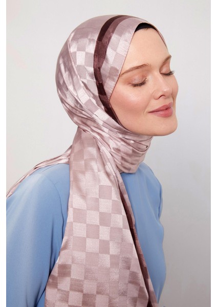 Pudra Çizgili Dama Desen Monogram Şal modelleri