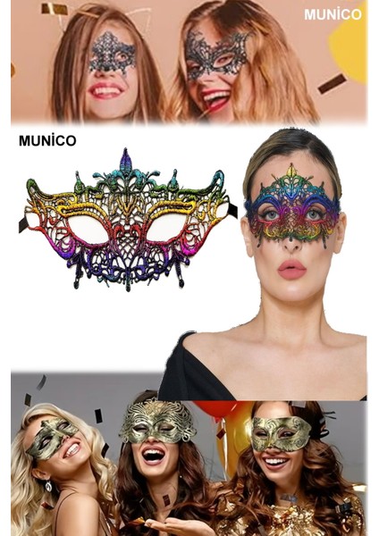 2 Adet Romantik Dantel Parti Maske Rengarenk Gökkuşağı Detay Kostüm Partileri Fotoğraf Çekimi Için