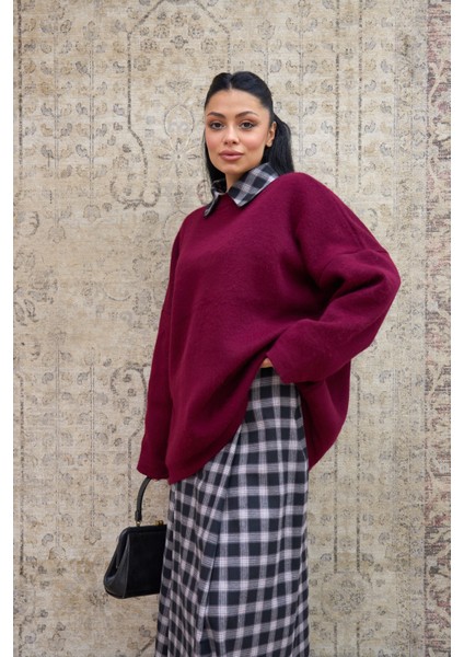 Bordo Salaş Triko Kazak