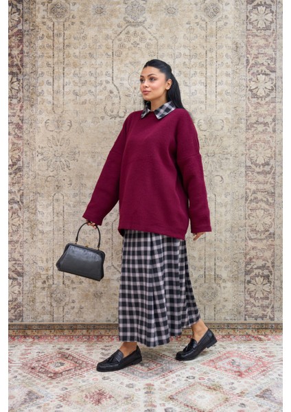 Bordo Salaş Triko Kazak fırsatları