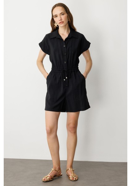 Beli Lastikli Kısa Tulum-Siyah modelleri