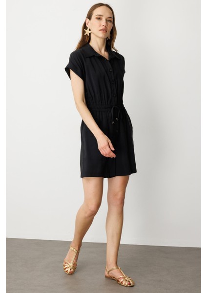 Beli Lastikli Kısa Tulum-Siyah indirimleri